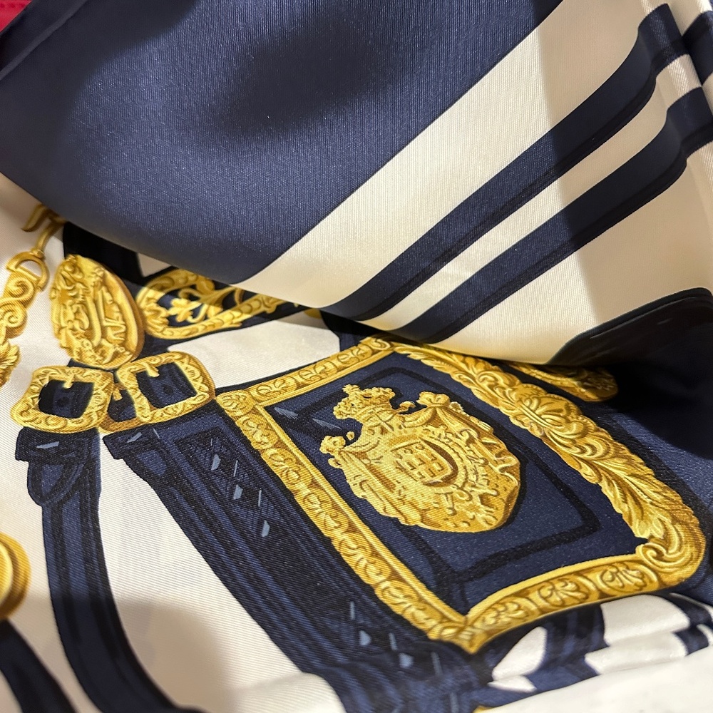 HERMES Carre 90 Scarf BRIDES de GALA Ceremony Horse Bridle Silk Blue